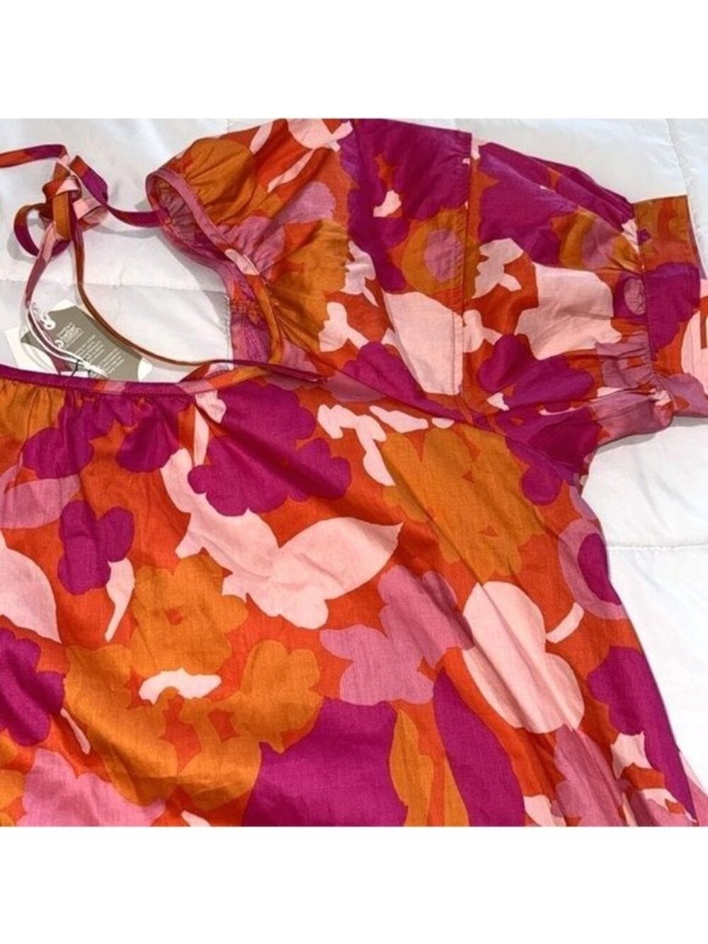 Free Assembly Womens Floral Puff Sleeve Dress XL 100% Cotton - Picture 7 of 8